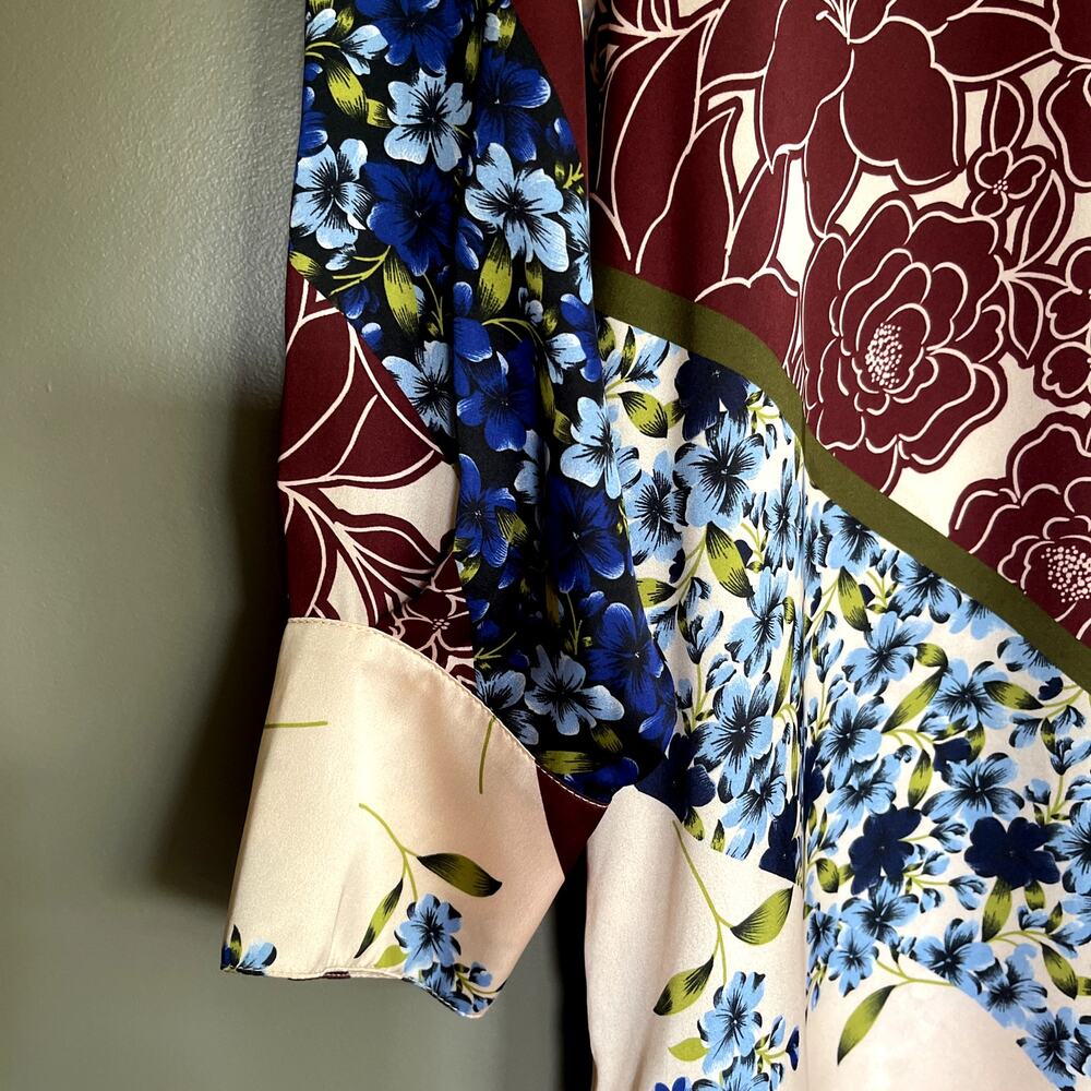 SMYTHE Shirtdress Multi Scarf Print Size Small Pink Cream Red Blue Floral Chic - Picture 11 of 16